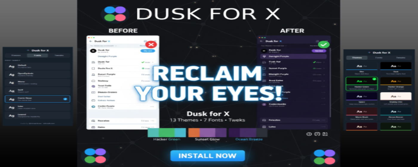 Dusk for X Chrome extension showing custom dark theme on X Twitter